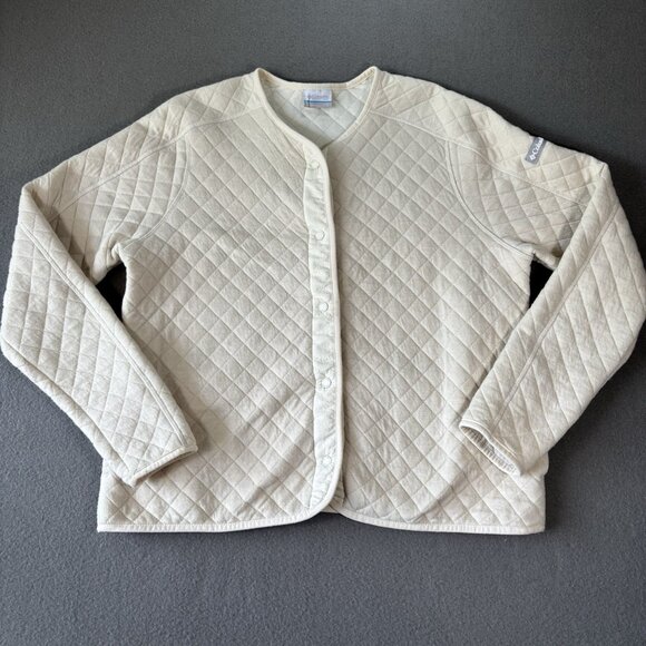 Columbia Quilted Snap Jacket Womens Size L Beige Lightweight Casual Outdoor Coat - Picture 1 of 16